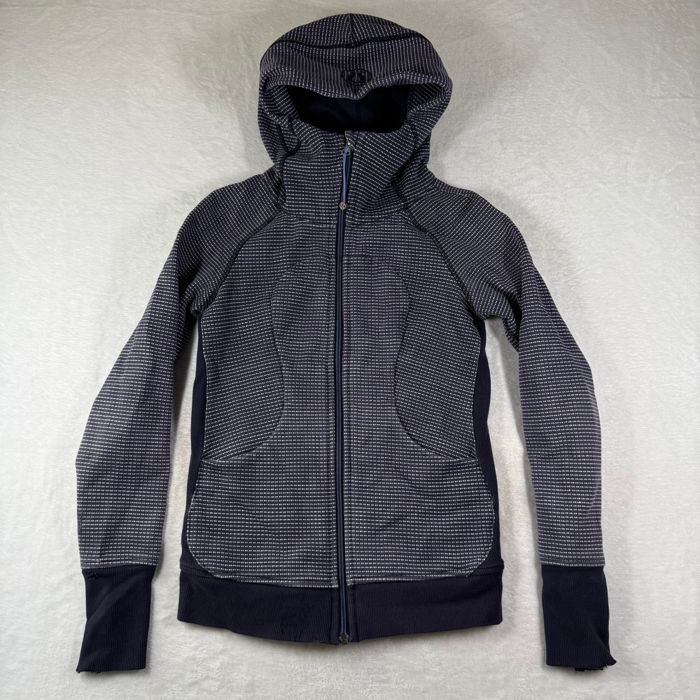 Lululemon Scuba Hoodie Full‎ Zip Jacket Black White Micro Dot Print Size 4